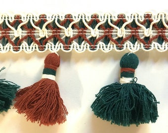 Burnt Orange and Evergreen High Quality Decorative Tassel Trim by the yard