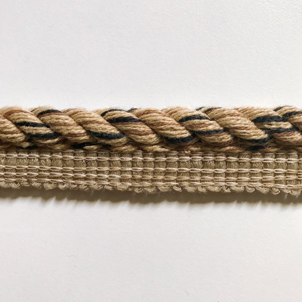 Tan and Black High Quality Decorative Lip Cord Trim by the yard