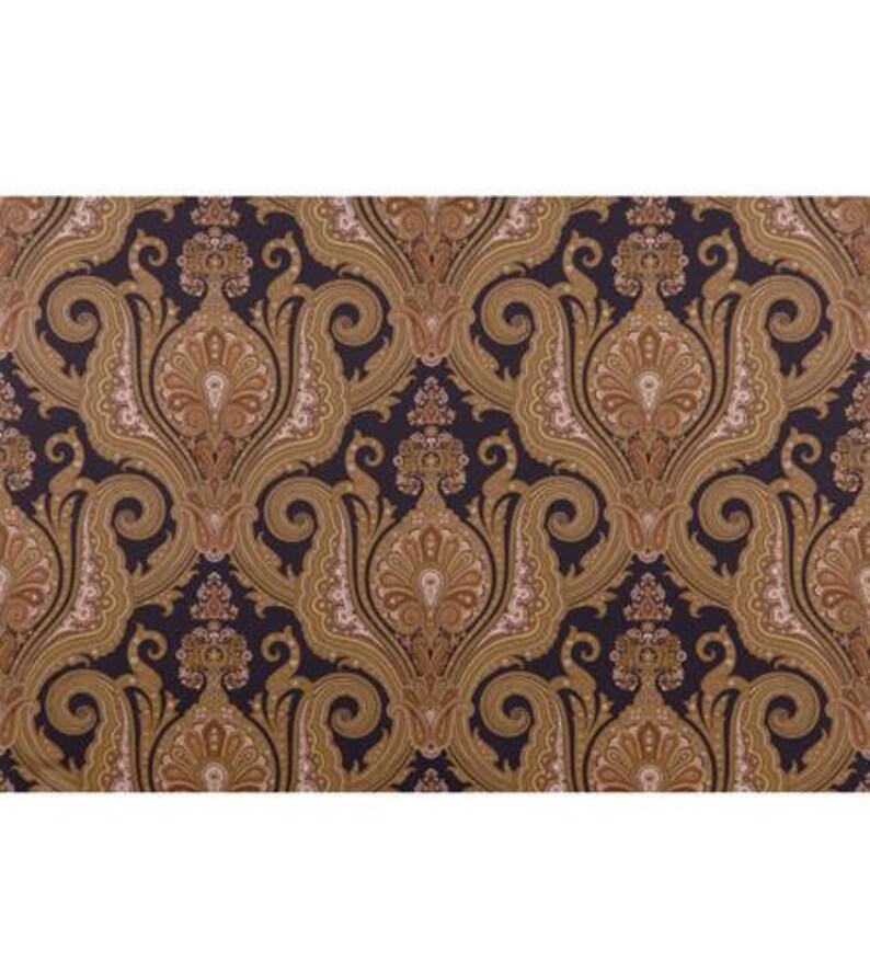 Black and Gold Traditional Damask Cotton Upholstery Fabric Etsy