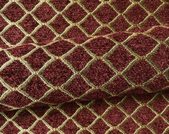 Old Hollywood Red Trellis Chenille Upholstery Fabric 54"