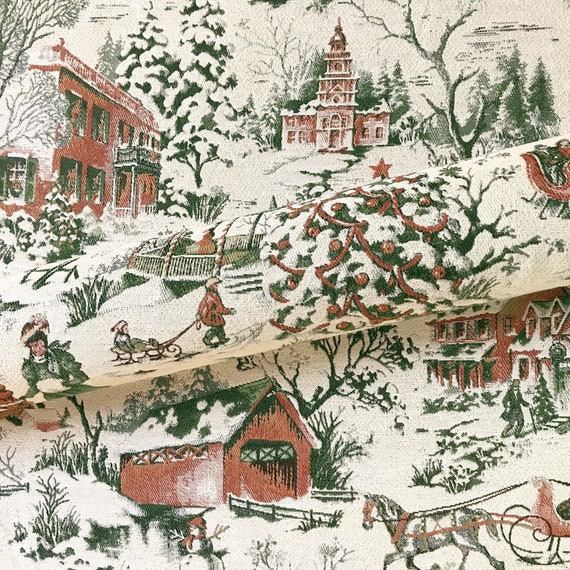 Snowy Winter Vintage Tapestry Upholstery Fabric 54 Etsy Canada