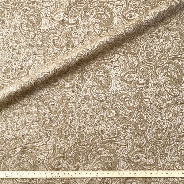 Wheat Traditional Paisley Brocade Upholstery Fabric 54"