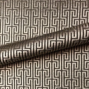 Brown Metallic Greek Key Velvet Upholstery Fabric 54&quot; Luxury Home Decor Sewing Drapery DIY Craft Cushion Chair Sofa by Yard