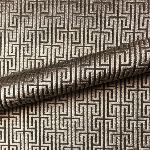 Brown Metallic Greek Key Velvet Upholstery Fabric 54 