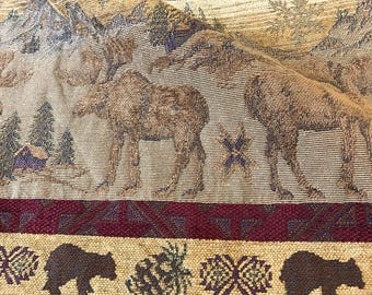 Upholstery fabric maroon log cabin animal jacquard for sofas chairs cushions drapery and home decor projects 54 inches wide rustic durable