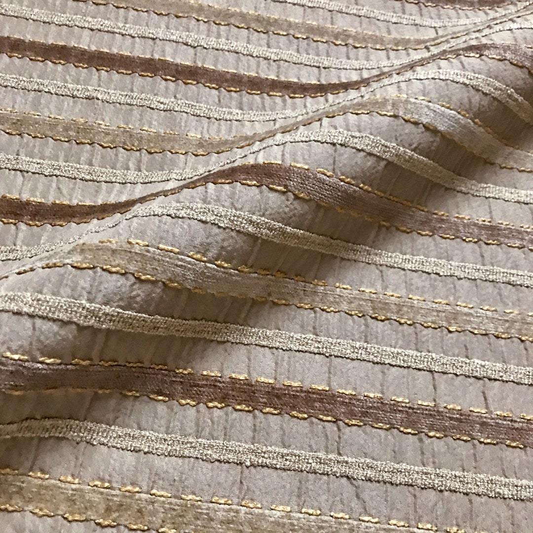 Beige and Light Brown Velvet Stripe Decorative Fabric 54 - Etsy