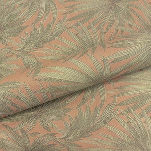 Salmon Tropical Botanical Jacquard Upholstery Fabric 54"