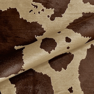 Gold and Brown Faux Cowhide Velvet Upholstery Fabric 56 