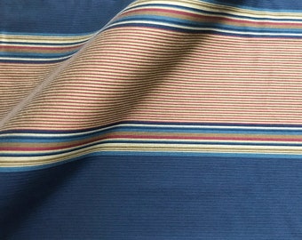 Blue and Gold Multi Colored Wide Stripe Upholstery Fabric 54"