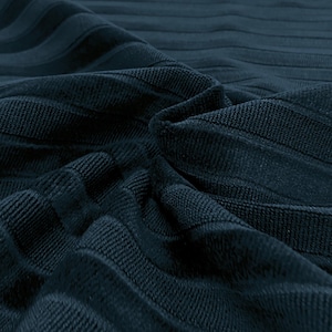Indigo Modern Striped Velvet Upholstery Fabric 56"