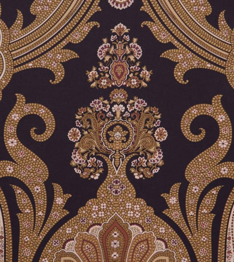 Black And Gold Traditional Damask Cotton Upholstery Fabric Etsy