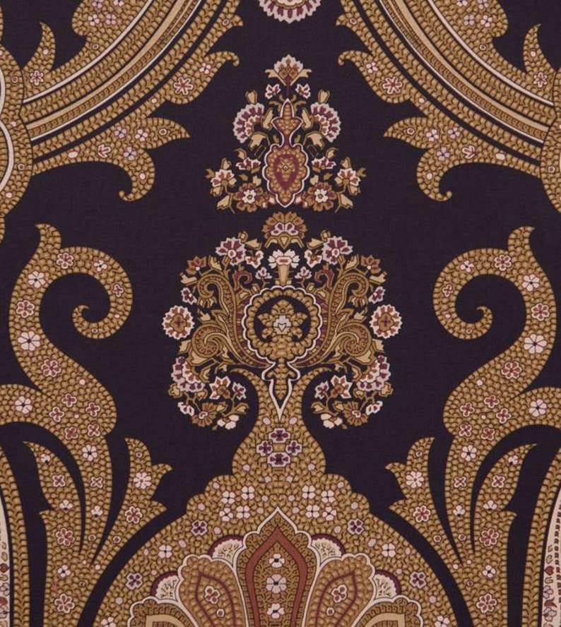 Black and Gold Traditional Damask Cotton Upholstery Fabric Etsy