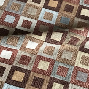 Upholstery Fabric Checkered Pattern Design Fall Hued Box Chenille Cotton Velvet Blend Yard Or Swatch Upholstered Product bild 1