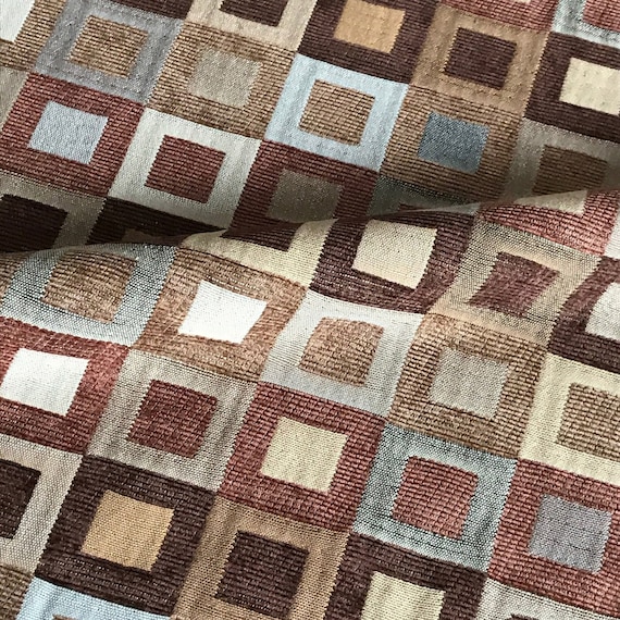 Upholstery Fabric Checkered Pattern Design Fall Hued Box Chenille Cotton Velvet Blend Yard Or Swatch Upholstered Product