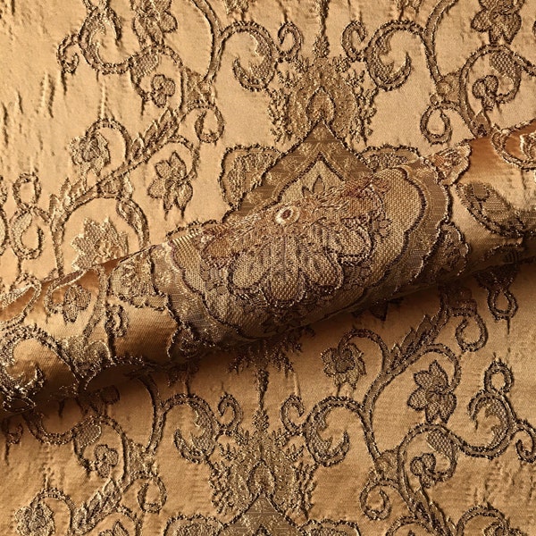 Vintage Copper Damask Jacquard Upholstery Fabric 58"