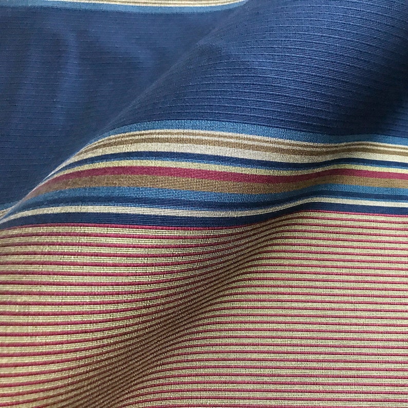 Blue and Gold Multi Colored Wide Stripe Upholstery Fabric Etsy