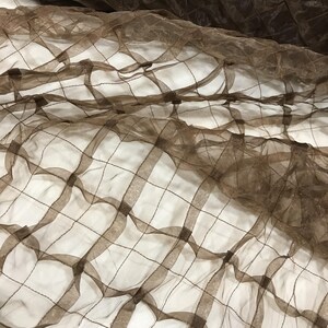 Sheer brown pleated check lace fabric for curtains table decor crafts sold by the yard 54 inches wide elegant lightweight stylish versatile image 3
