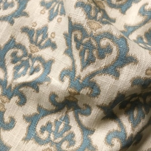 Cyan Bohemian Ikat Linen Upholstery Fabric 54"