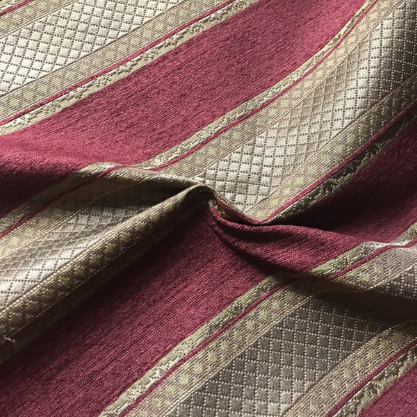 Maroon Traditional Stripe Matelasse Upholstery Fabric 54"