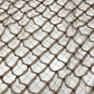 Sheer brown pleated check lace fabric for curtains table decor crafts sold by the yard 54 inches wide elegant lightweight stylish versatile image 2