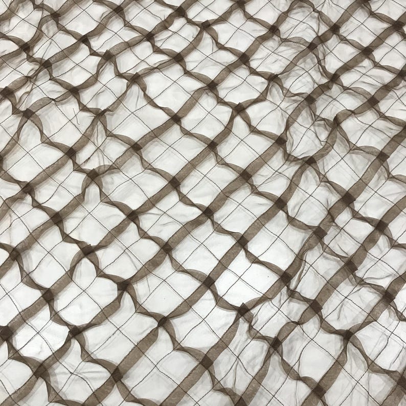 Sheer brown pleated check lace fabric for curtains table decor crafts sold by the yard 54 inches wide elegant lightweight stylish versatile image 2