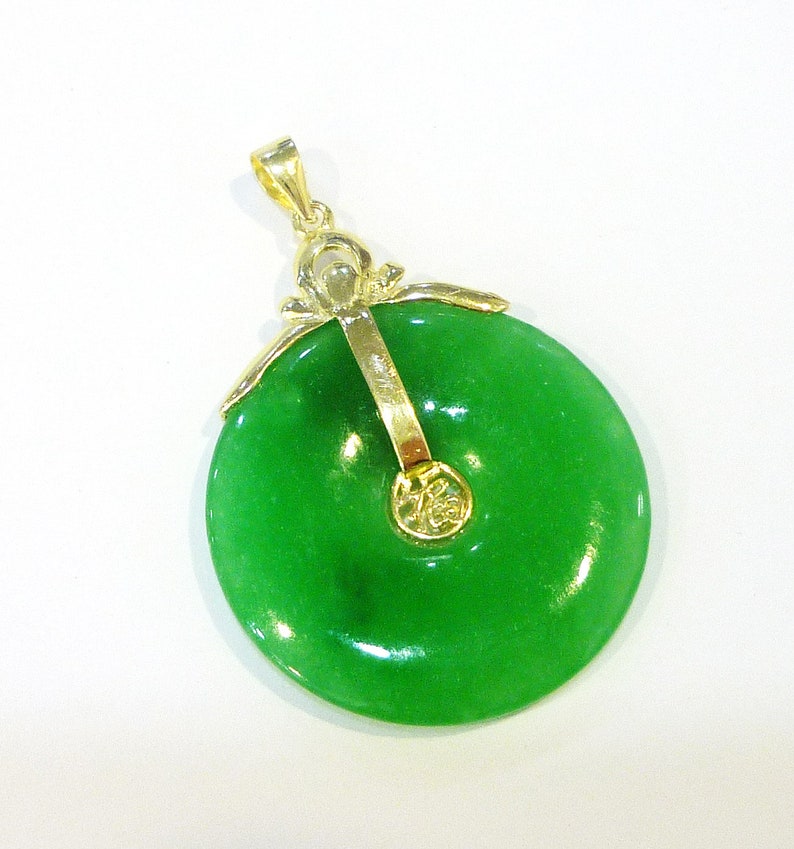 JP022 Chinese Traditional Type Pendant 14k Gold Over 925 Sterling Silver Green Jade With Chinese Word FORTUNE Pendant