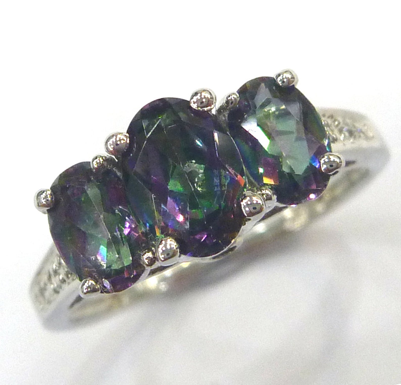 Bague En Argent Sertie D'une Topaze Mystique Et De Zircons - Neuf Sans Emballage