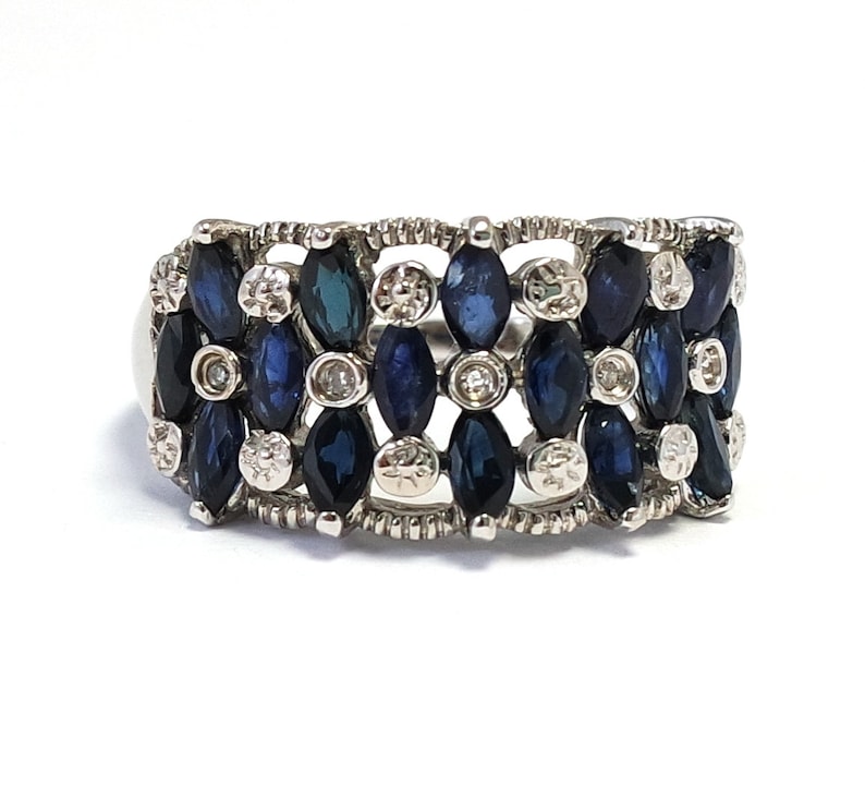 Gorgeous Ring 14ct White Gold Marquise Cut Sapphire /& Round Cut 0.035 cts Diamond Ring Size 7 Evening RIng SYR873 SAP