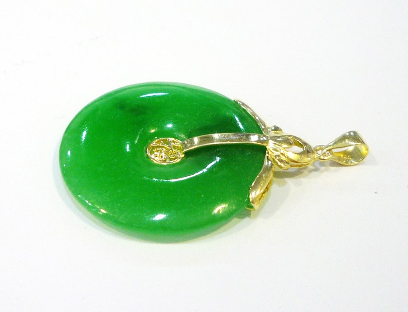 JP022 Chinese Traditional Type Pendant 14k Gold Over 925 Sterling Silver Green Jade With Chinese Word FORTUNE Pendant