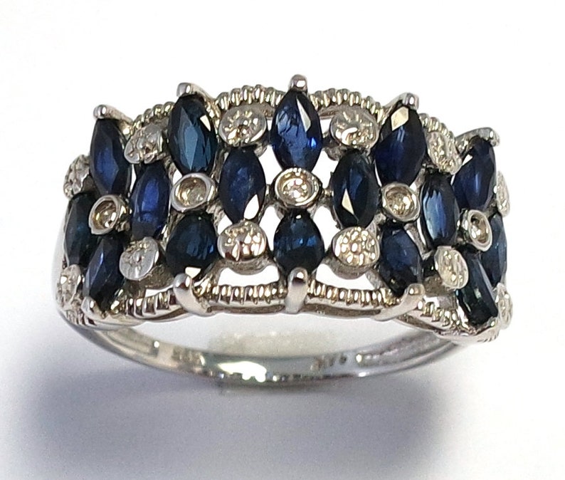 Gorgeous Ring 14ct White Gold Marquise Cut Sapphire /& Round Cut 0.035 cts Diamond Ring Size 7 Evening RIng SYR873 SAP