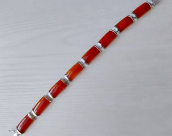 925 Sterling Silver 8 Segments Red Jade Bracelet