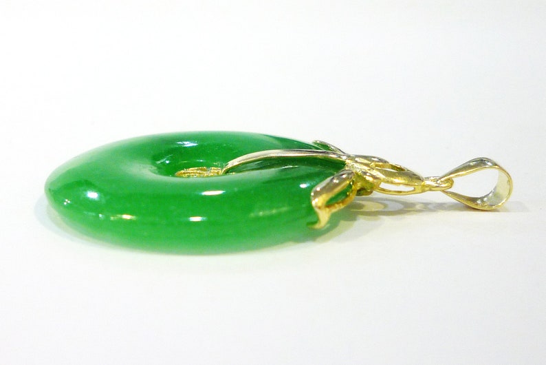 JP022 Chinese Traditional Type Pendant 14k Gold Over 925 Sterling Silver Green Jade With Chinese Word FORTUNE Pendant
