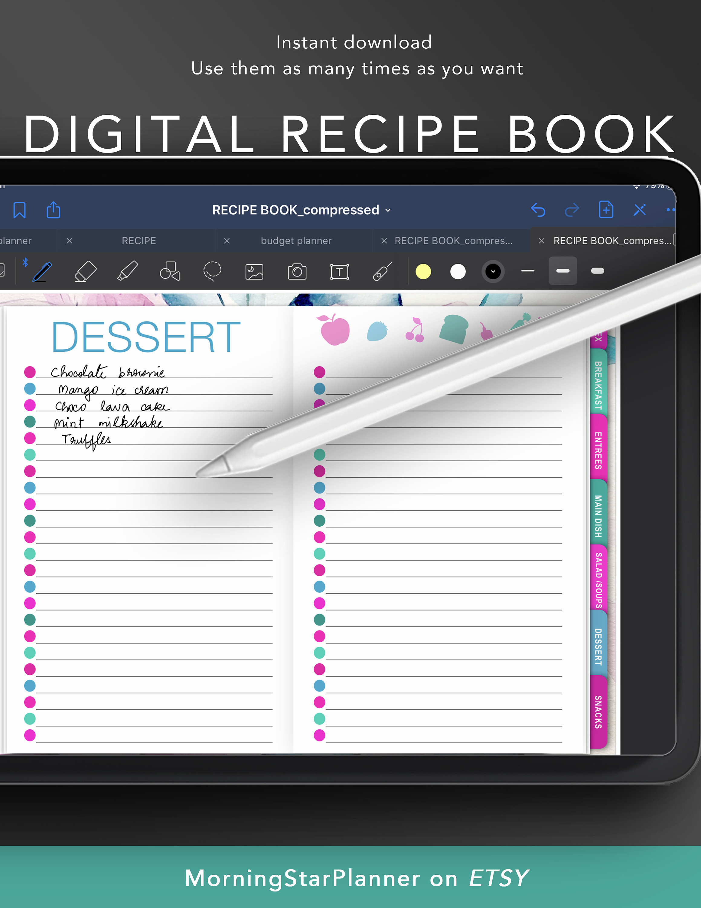 Buy Digital Recipe Book for Ipad & Tablet Hyperlinked Tabs Online in