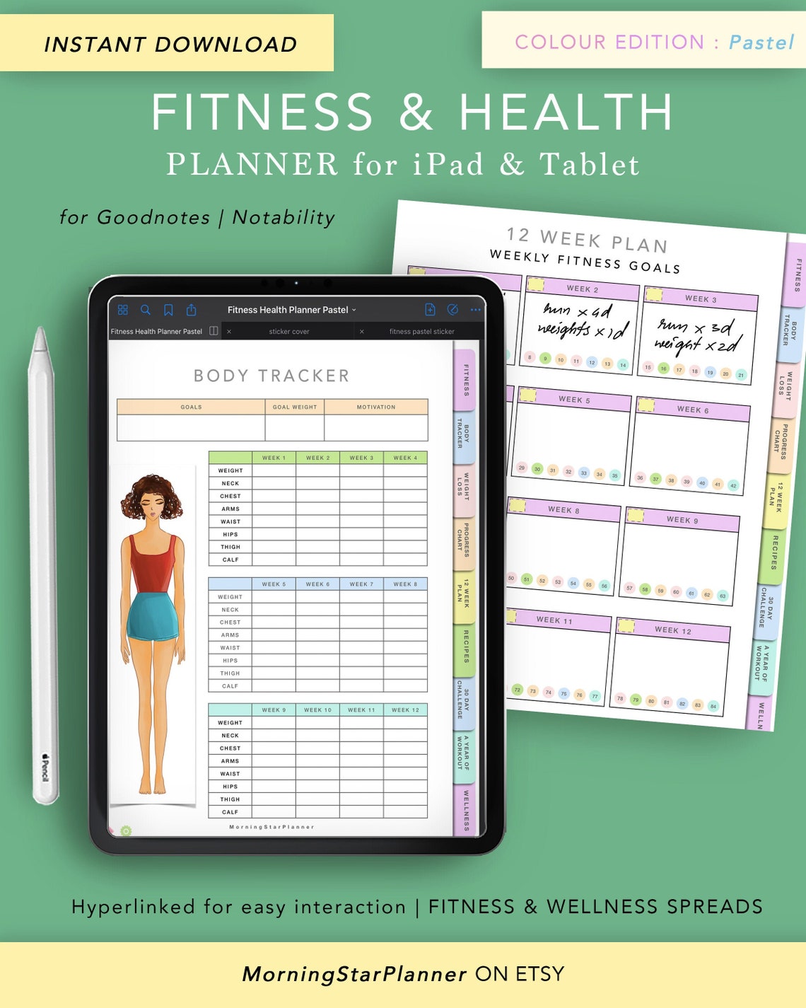Digital Health Fitness Planner Wellness Planner Weight Etsy