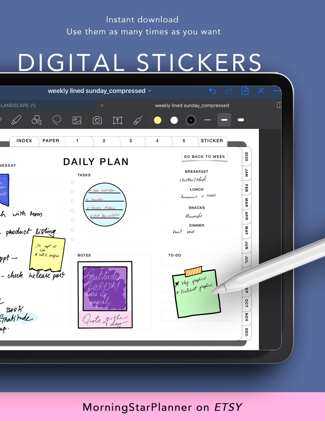 Sticky Notes Bullet Journal Digital Stickers for Ipad & Etsy India