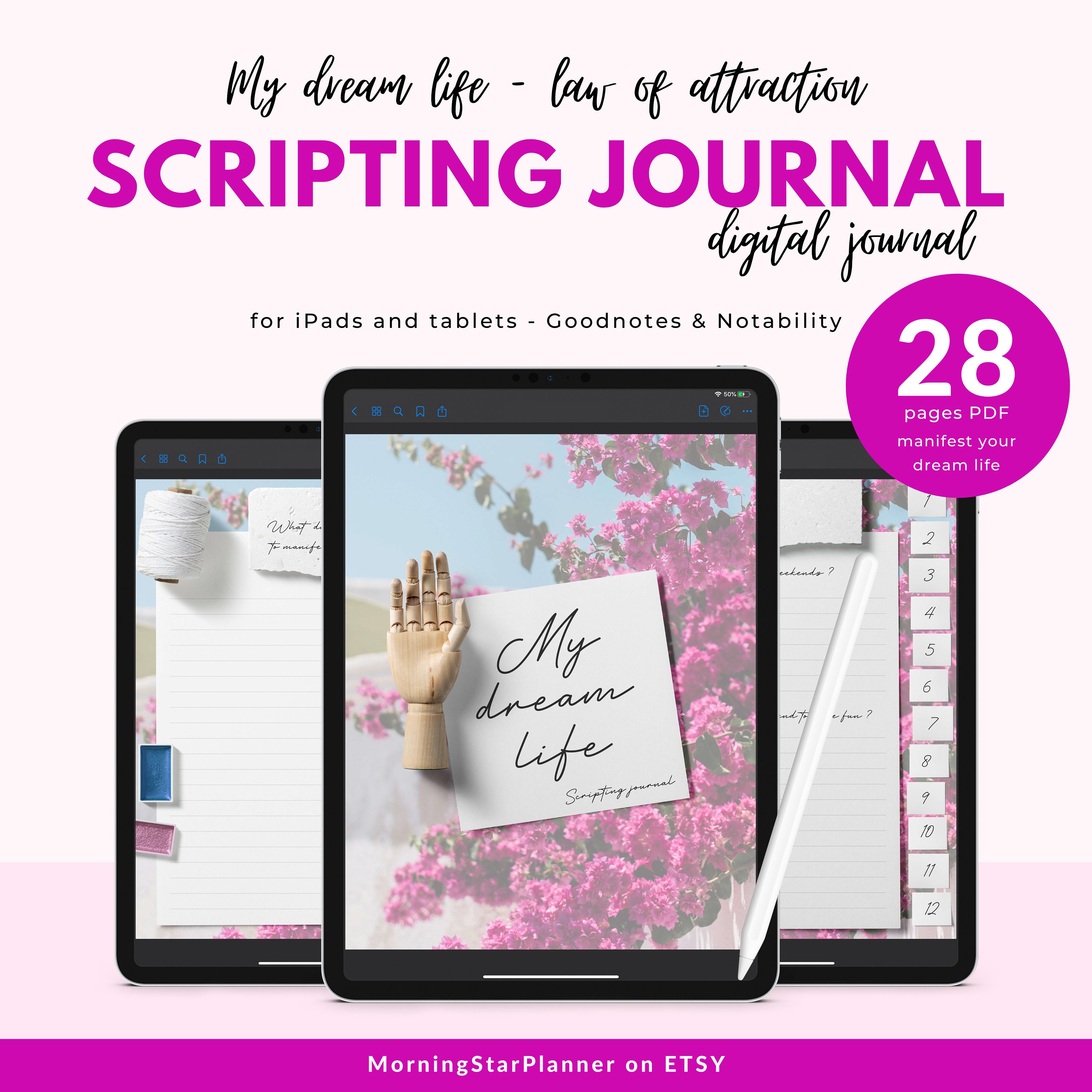 Lined Planner Notebook Planner iPad Planner Goodnotes Journal Bougainvillea Notebook Pink