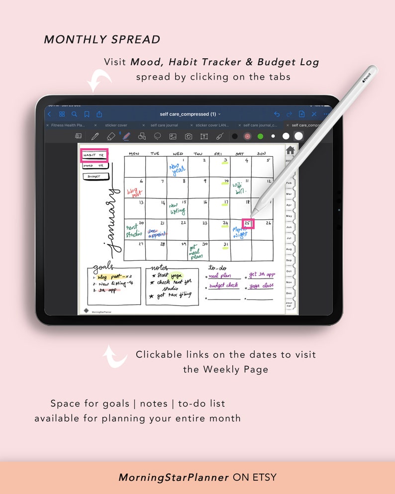 Bullet Journal Digital Planner Goodnotes iPad Weekly Etsy