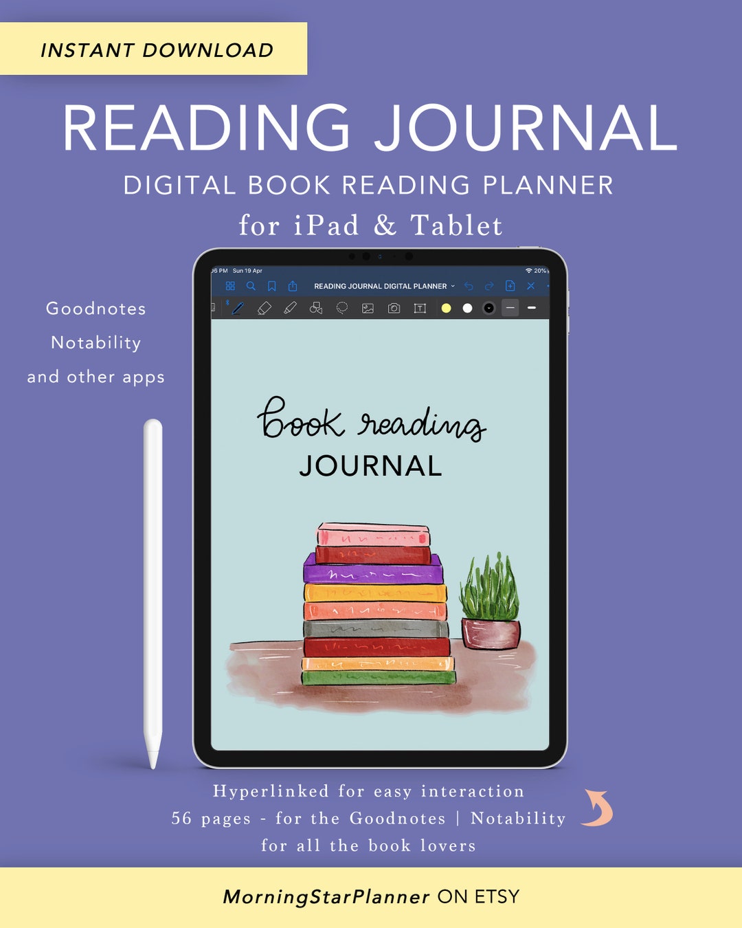 Reading Journal, Book Reading Digital Planner for iPad & Tablet ...
