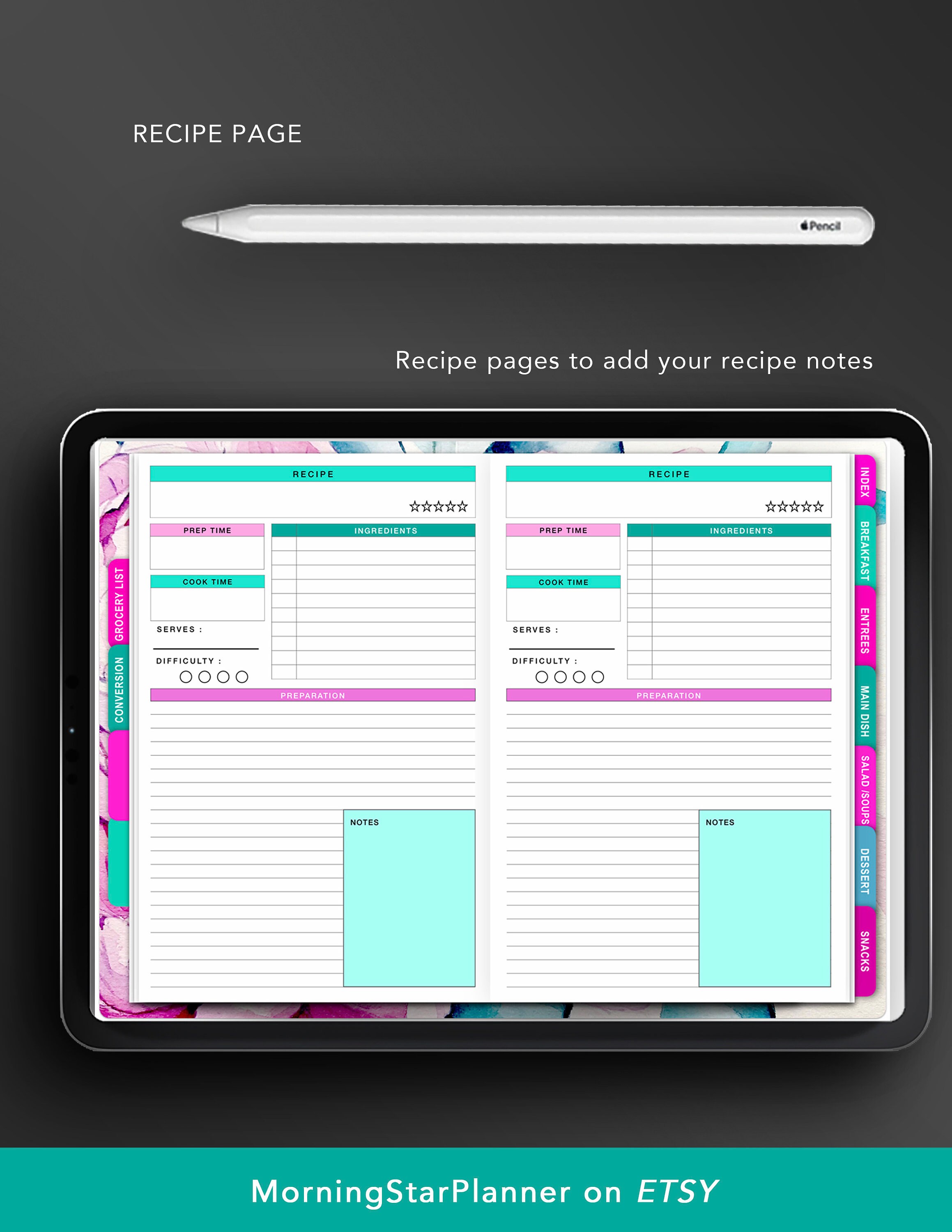 Digital Recipe Book for Ipad & Tablet Hyperlinked Tabs Etsy India