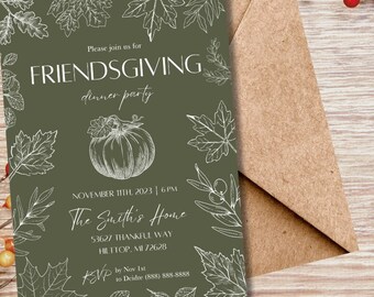 EDITABLE Friendsgiving Dinner Invitation DIGITAL & PRINTABLE, Pumpkin Friendsgiving Invite, Autumn Thanksgiving Dinner Invitation Template