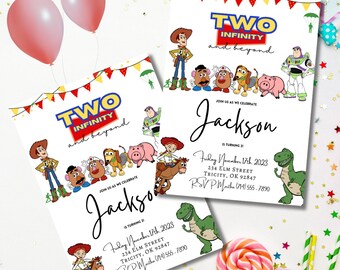 Invitation de fête d'anniversaire de 2 ans MODIFIABLE deux infinis et au-delà pour NUMÉRIQUE et impression, Invitation de fête d'anniversaire pour enfants Woody et Buzz