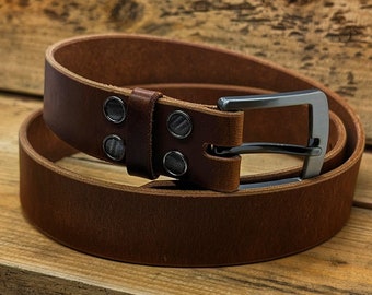 Leren herenriem - Hoge kwaliteit — Leren riem — Handgemaakte leren riem — Stevige riem — Echt leren riem — Verwisselbare gesp