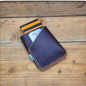 Porta carte uomo piccolo — mini portafoglio con scomparto per carte e scomparto per banconote — porta carte di credito in pelle — porta carte uomo in pelle — portafoglio sottile marrone