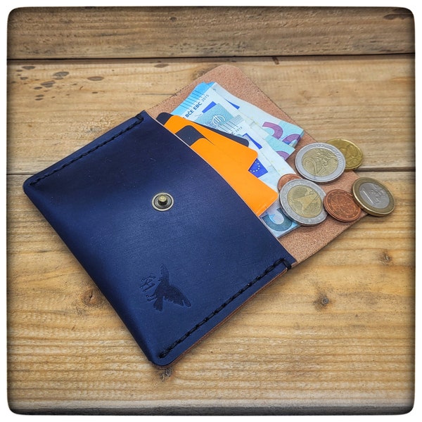 Leder Geldbörse klein — dünner Geldbeutel Herren — Minimalistischer Geldbeutel — Geldbeutel Männer Leder — Mini Wallet Herren Blau