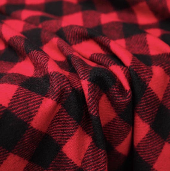 Red and Black Plaid Virgin Wool fabric by the yard