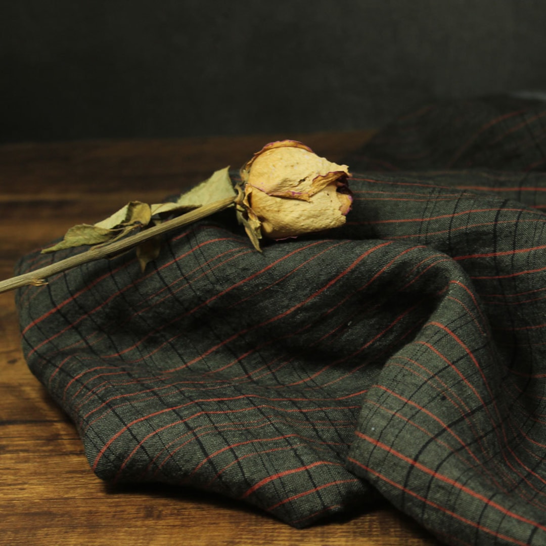 Plaid Yarn Dyed Linen Fabric by the Yard Etsy