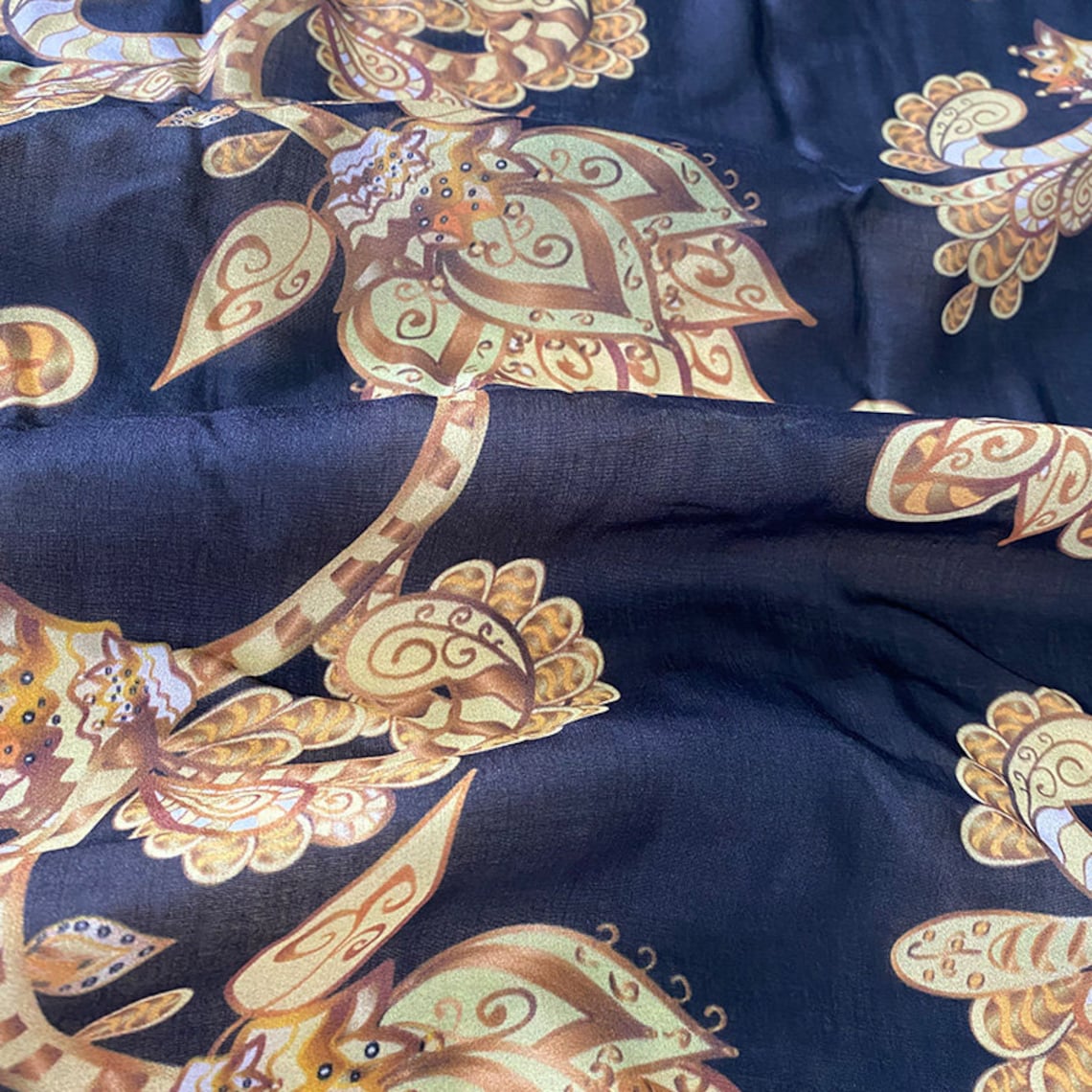 Print Silk cotton fabric by the yard Etsy