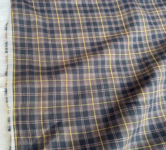 Plaid linen fabric by the yard