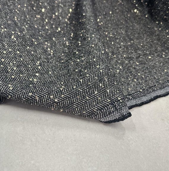 Sequins Herringbone wool fabric by the yard