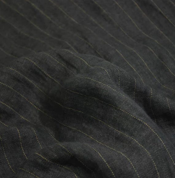 Striped linen fabric by the yard, Herringbone linen fabric